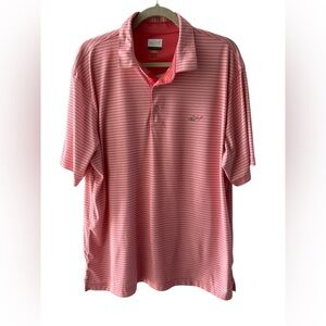 Greg Norman Golf Polo Shirt, Mens XL, Pink/white striped, “Play Dry”